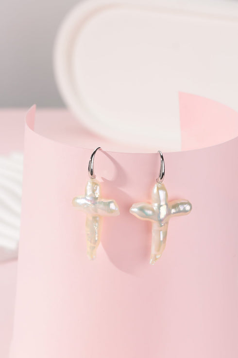 Cross Pearl Hook Earrings - May-Lynn Jewelry